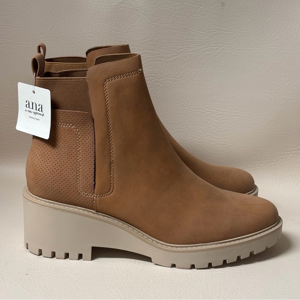 a.n.a Ankle Boots Booties Womens 11M Decoy Wedge Heel Cognac Brown NEW Boho Chic